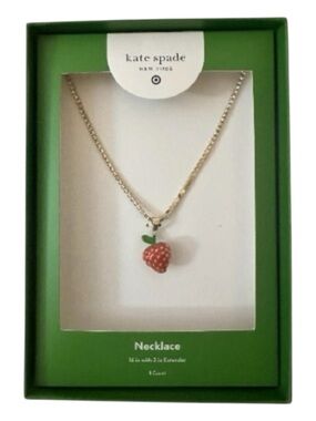 Kate Spade X Target Limited Red & Gold Strawberry Charm Tennis Necklace NEW